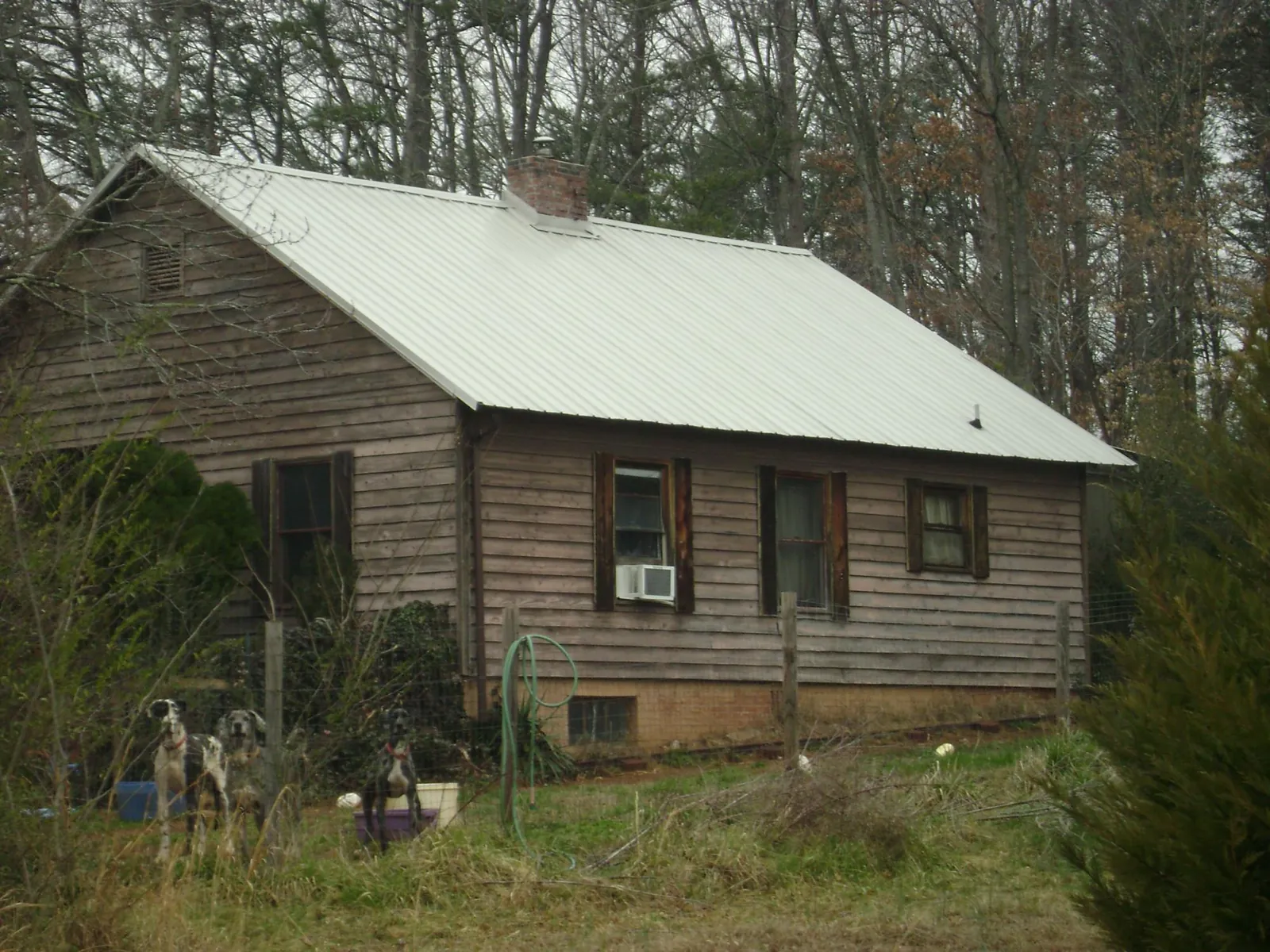White metal roof on an old wood sided farmhouse, from a Asphalt Shingle Roof Repair job in Chapel Hill
